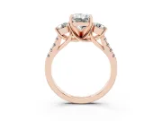 Three-Stone Radiant Cut Diamond Pavé Band Ring Set in Rose gold with Prong-Set Trio