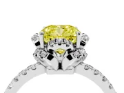 Fancy Yellow Cushion Cut Diamond Halo Pavé Band Ring Set in Silver with Prong-Held Center