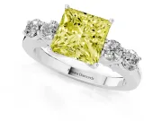 Princess Cut Close Set Five Stone Engagement Ring Setting for a Fancy Yellow Lab-Grown Diamond | Sterling Silver