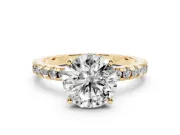 1.5 Carat Round Lab-Grown Diamond Hidden Halo Engagement Ring | Pavé Band | Yellow Gold