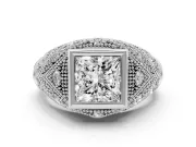 Princess Cut Diamond Bezel Ring Set in Silver with Milgrain Accent Band