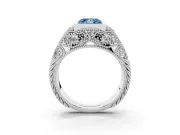 Fancy Blue Princess Cut Diamond Bezel Ring Set in Silver with Milgrain Accent Band