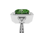 Fancy Green Radiant Cut Diamond Halo Engagement Ring Set in Silver with Milgrain Pavé Band