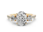 Oval Three Stone Engagement Ring Setting | Pave Shoulders | Yellow Gold