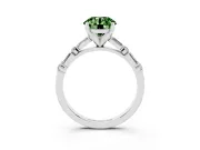 Fancy Green Round Cut Diamond Solitaire Set in Silver with Side Baguettes and Channel Set Band
