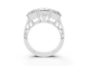 Princess Cut Three Stone Engagement Ring Setting | Beaded Shoulders | Platinum