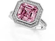 Asscher Cut Vintage Milgrain Halo Engagement Ring Setting for a Fancy Pink Lab-Grown Diamond | Bezel Head | Platinum