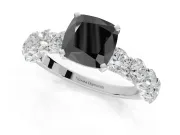 Cushion Cut Side Stone Engagement Ring Setting for a Black Center | Sterling Silver