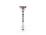 Fancy Pink Emerald Cut Diamond Solitaire Engagement Ring Set in White gold with Delicate Pavé Band and Prong Setting