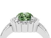 Fancy Green Oval Cut Diamond Scalloped Halo Ring Set in White gold with Pavé Split Shank