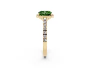 Fancy Green Radiant Cut Diamond Halo Engagement Ring Set in Yellow gold with Pavé Band and Prong Setting