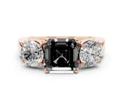 Asscher Cut Three Stone Engagement Ring Setting for a Black Center | Round Side Stones | Rose Gold