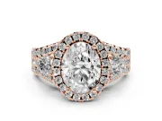 Oval Halo Split Shank Engagement Ring Setting | Round Side Stones | Rose Gold