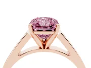 Fancy Pink Radiant Cut Diamond Solitaire Engagement Ring Set in Rose gold with Prong Setting and Tapered Band
