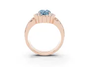 Oval Scalloped Halo Engagement Ring Setting for a Fancy Blue Lab-Grown Diamond | Double Row Band | Rose Gold