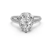 Pear-Shaped Hidden Halo Engagement Ring Setting | Triple Row Pavé Band | Sterling Silver