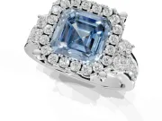 Asscher Cut Halo Engagement Ring Setting for a Fancy Blue Lab-Grown Diamond | Graduated Channel Band | Sterling Silver