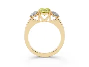 Fancy Yellow Oval Cut Diamond Three-Stone Ring Set in Yellow gold with Bold Center and Classic Band