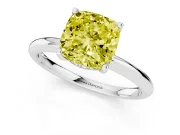 Fancy Yellow Cushion Cut Diamond Solitaire Engagement Ring Set in Silver with Prong Setting and Polished Band