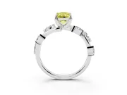 Fancy Yellow Emerald Cut Diamond Solitaire Ring Set in White gold with Twisted Marquise Accent Band
