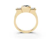 Fancy Black Oval Cut Diamond Three-Stone Channel Set Ring Set in Yellow gold with Smooth Polished Band