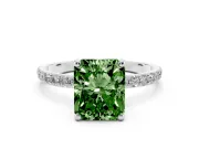 Radiant Cut Pave Solitaire Engagement Ring Setting for a Fancy Green Lab-Grown Diamond | Pave Shoulders | White Gold
