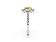Emerald Cut Petal Tip Halo Engagement Ring Setting for a Fancy Yellow Lab-Grown Diamond | Pavé Band | Platinum