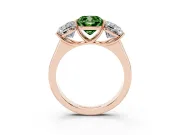 Cushion Cut Three Stone Engagement Ring Setting for a Fancy Green Lab-Grown Diamond | Basket Prong Heads | Rose Gold