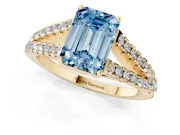 Emerald Cut Graduated Split Shank Engagement Ring Setting for a Fancy Blue Lab-Grown Diamond | Yellow Gold