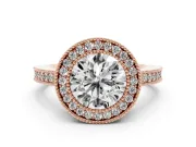 Round Milgrain Halo Engagement Ring Setting | Pave Band | Rose Gold