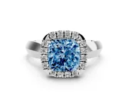 Cushion Cut Halo Engagement Ring Setting for a Fancy Blue Lab-Grown Diamond | Square Profile Band | White Gold