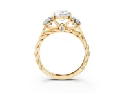 Oval Three Stone Engagement Ring Setting | Braided Band | Yellow Gold