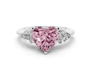Heart-Shaped Three-Stone Engagement Ring Setting for a Fancy Pink Lab-Grown Diamond | Pear Side Stones | Sterling Silver