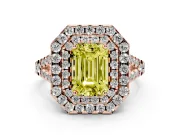 Emerald Cut Halo Split Shank Engagement Ring Setting for a Fancy Yellow Lab-Grown Diamond | Pavé Strands | Rose Gold