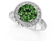 Round Milgrain Halo Engagement Ring Setting for a Fancy Green Lab-Grown Diamond | Pavé Shoulders | Sterling Silver