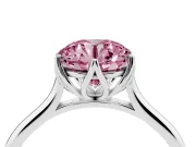 Fancy Pink Round Cut Diamond Solitaire Cathedral Ring Set in Platinum with Prong Setting