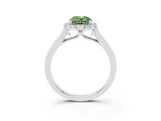 Fancy Green Oval Cut Halo Round Diamond Solitaire Ring Set in White gold with Pavé Band and Prong Setting