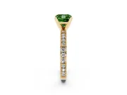 Fancy Green Princess Cut Diamond Solitaire Ring Set in Yellow gold with Slim Pavé Band and Prong Setting
