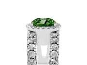 Fancy Green Cushion Cut Diamond Halo Ring Set in Platinum with Pavé Split Shank and Prong Setting
