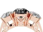 Round Three Stone Engagement Ring Setting for a Black Center | Beaded Shoulders | Rose Gold