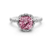 Cushion Cut Floral Petal Halo Engagement Ring Setting for a Fancy Pink Lab-Grown Diamond | Pavé Band | Platinum