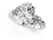 Oval Floral Engagement Ring Setting | Marquise Side Stones | White Gold
