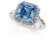 Asscher Cut Twist Halo Engagement Ring Setting for a Fancy Blue Lab-Grown Diamond | White Gold