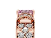 Emerald Cut Vintage Pave Engagement Ring Setting for a Fancy Pink Lab-Grown Diamond | Milgrain Edges | Rose Gold