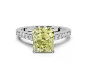 Radiant Cut Pavé Solitaire Engagement Ring Setting for a Fancy Yellow Lab-Grown Diamond | Crossover Gallery | White Gold