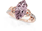 Fancy Pink Marquise Cut Diamond Solitaire Leaf-Inspired Ring Set in Rose gold with Pavé Band and Prong Setting