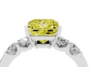 Fancy Yellow Princess Cut Diamond Five-Stone Prong Set Engagement Ring Set in Platinum with Channel Band