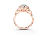 Heart Cut Diamond Halo Ring Set in Rose gold with Scrollwork Band and Prong Setting