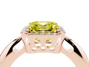 Fancy Yellow Asscher Cut Diamond Halo Engagement Ring Set in Rose gold with Plain Split Shank and Prong Setting