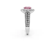 Fancy Pink Radiant Cut Diamond Halo Engagement Ring Set in Silver with Split Shank and Prong Setting